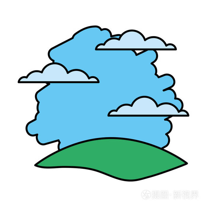 彩色自然景观天空中的云和山矢量插图