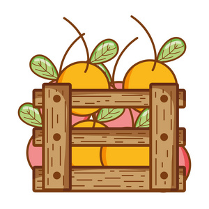 橙色和苹果美味水果在木箱矢量插图
