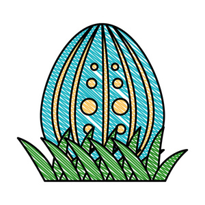 带螺旋和点装饰矢量插图的涂鸦鸡蛋复活节