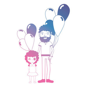 线父亲和达彻一起用气球设计矢量插图