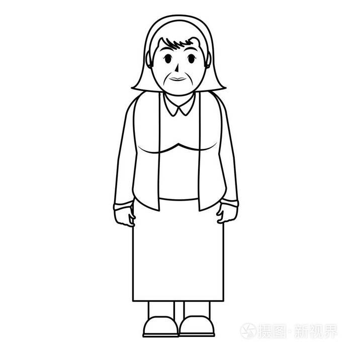 带休闲服装和发条矢量插图的老妇人插画-正版商用图片17uzv7-摄图新