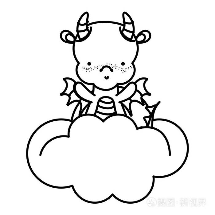 在云中用角和翅膀排列可爱的龙,矢量插图插画-正版商用图片17uzvd-摄