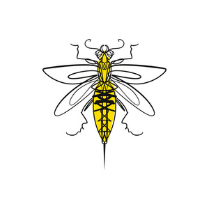 马蜂手绘优雅的水墨黄蜂或马蜂线艺术素描纹身艺术eps插画