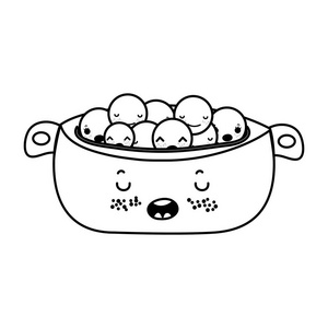 Kawaii可爱的豌豆蔬菜内锅矢量插图
