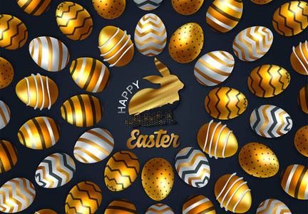 复活节快乐背景与现实金色装饰彩蛋