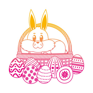 退化线兔动物内篮和鸡蛋复活节矢量插图