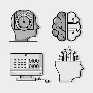 用数字科学矢量插图设置人工智能技术