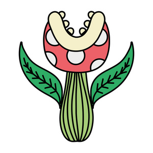彩色视频游戏花卉植物与口齿矢量插图