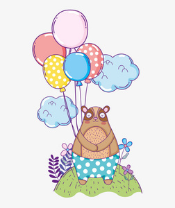 生日快乐熊生日庆祝气球矢量插图
