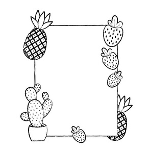 带有热带水果和仙人掌植物矢量插图的绿色标志