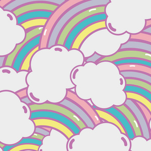 可爱的彩虹云背景设计矢量插图