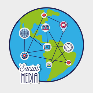 社交媒体与网络全球连接矢量插图