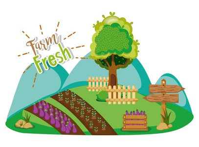 农场清新卡通风景矢量图平面设计照片