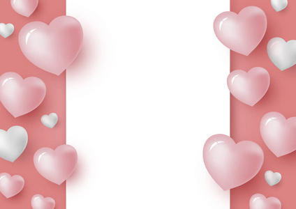 3d 心脏和空白白纸珊瑚颜色背景为情人节和婚礼卡片向量例证