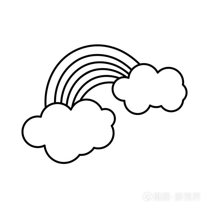 线条自然明亮彩虹与云在天空矢量插图