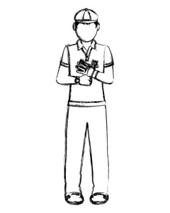 带运动制服和手套矢量插图的普通男孩高尔夫球手