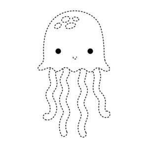 虚线形状水母海洋动物和外来触手矢量插图照片