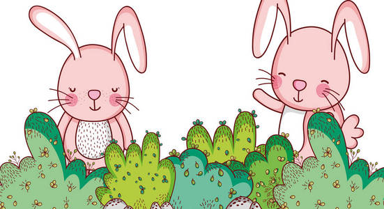 兔子在森林漫画矢量插图平面设计