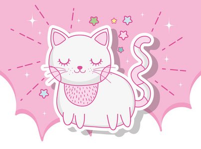 云中可爱的猫动物用星星矢量插图