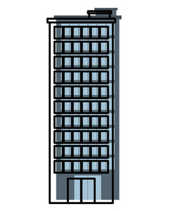 移动彩色城市建筑建筑与窗户矢量插图