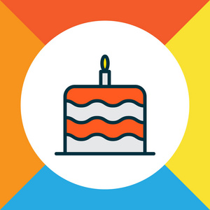 蛋糕图标彩色线条符号。时尚风格的优质隔离生日甜点元素