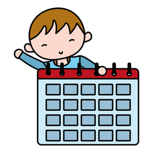 彩色男孩发型日历组织者信息矢量插图