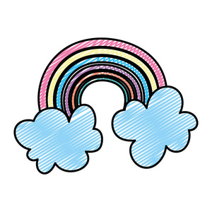 用云矢量插图描绘天空中明亮的彩虹