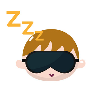 男孩头部做梦,睡眠眼镜矢量插图照片