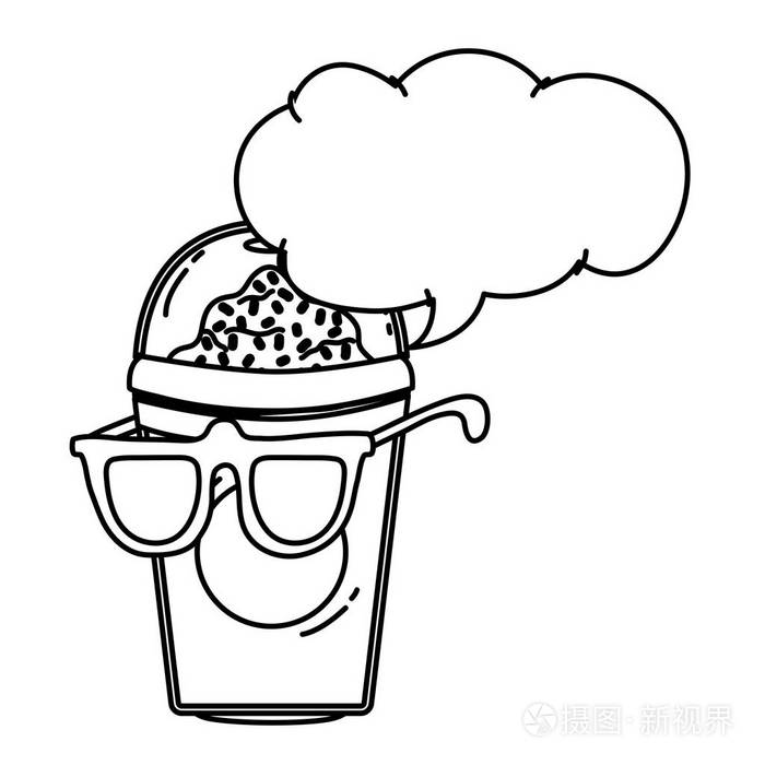 带眼镜的kawaii光滑线和聊天气泡矢量插图插画-正版商用图片17v940-摄