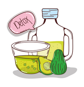排毒绿色果汁鳄梨矢量插图图形设计