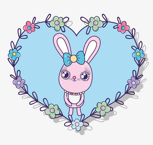 兔心形内有花叶装饰矢量图