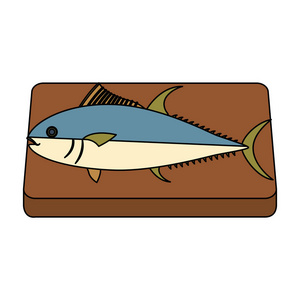 鱼食在木刻板矢量插图