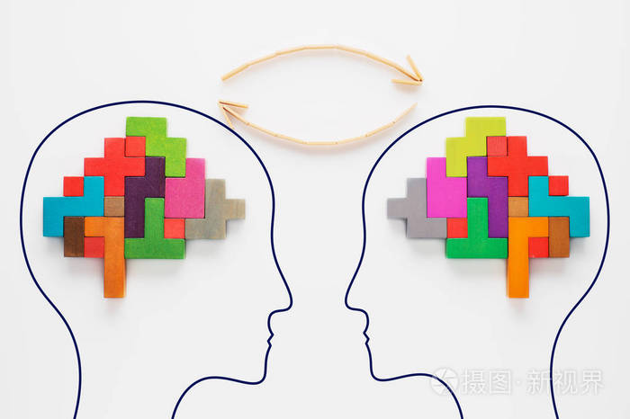 丰富的抽象大脑形状,用于概念和团队合作. 不同的想法.