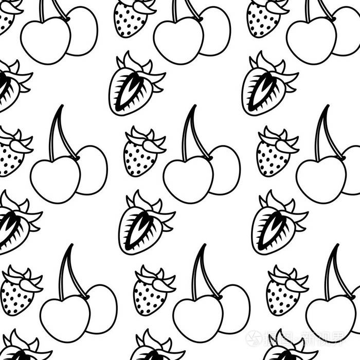 线美味草莓和樱桃水果背景矢量插图插画-正版商用图片17vd6c-摄图新