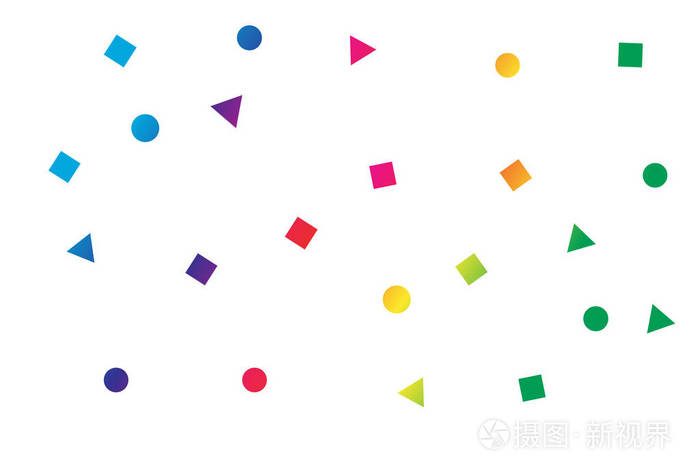 几何形状三角形正方形,圆形散射光谱彩色彩虹概念抽象背景矢量插图