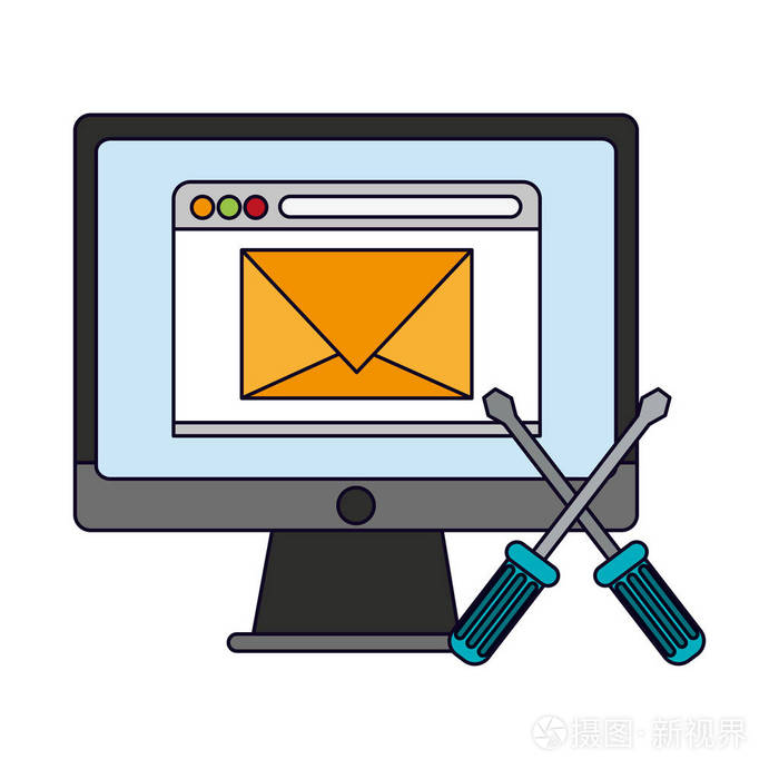 带有电子邮件和工具的计算机插画-正版商用图片17vf61-摄图新视界