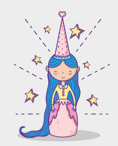 小公主可爱的手绘卡通图标矢量插图图形设计,色彩神奇美丽照片