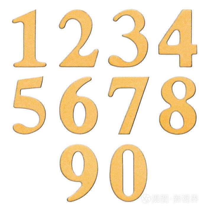 纸板上的一组阿拉伯数字在白色背景上隔离