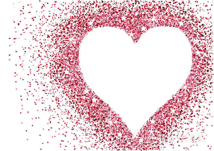 白色背景的红色闪光心框-带有复制空间的抽象情人节插图,矢量