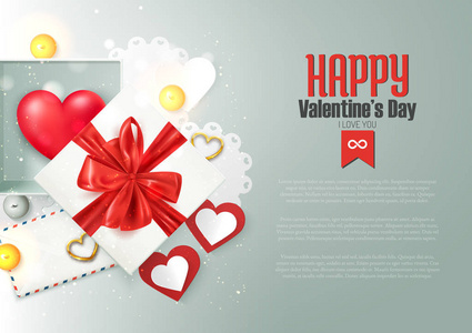 s day composition with gift box and romantic elements, postcard