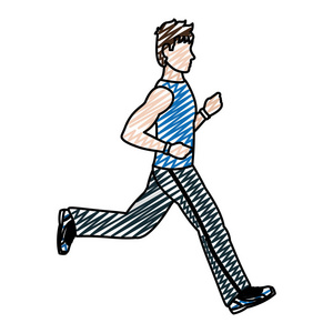 涂鸦健身男子跑步运动训练矢量图