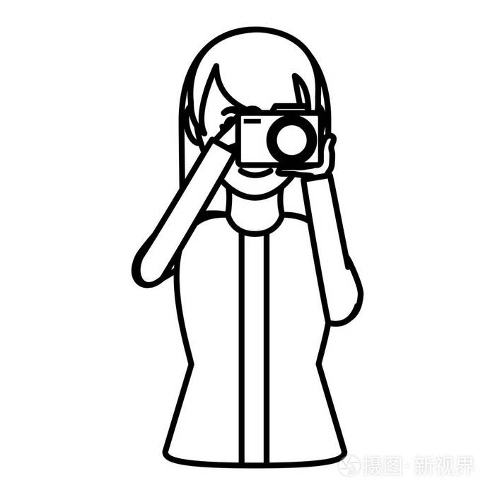 带照相机的女线拍摄照片和女衫矢量插图插画-正版商用图片17vjni-摄图