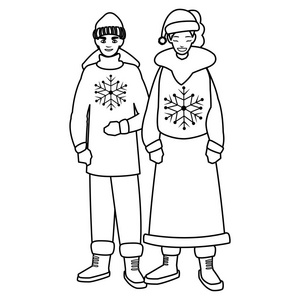 年轻夫妇与冬季服装