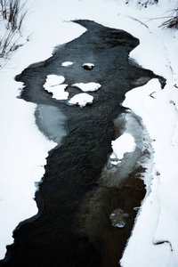 冰冻河流上的自然季节背景抽象形态