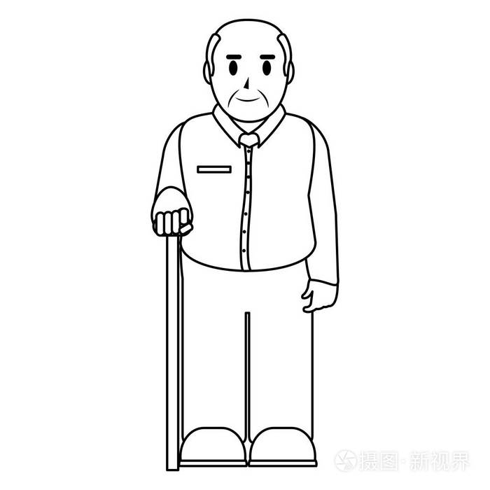 带衣服和手杖的线老人插画-正版商用图片17vox9-摄图新视界