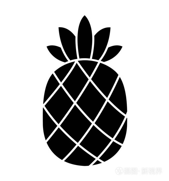菠萝黑剪影图标向量热带果子与被隔绝的叶子例证