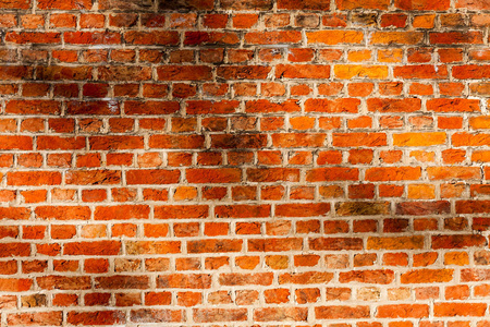 奥德红砖墙纹理背景。橙色砖墙, 宽复古风格