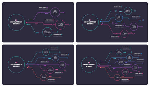 细线信息图方案, 3 4 5 6 选项。用于 web演示文稿报表可视化的矢量模板