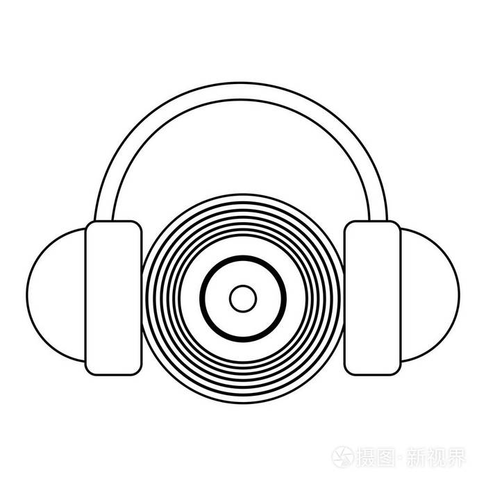 带有黑白耳机的乙烯基音乐