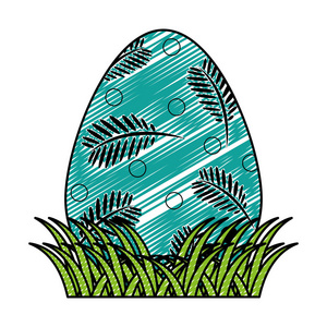 带枝叶饰纹矢量图的涂鸦鸡蛋复活节